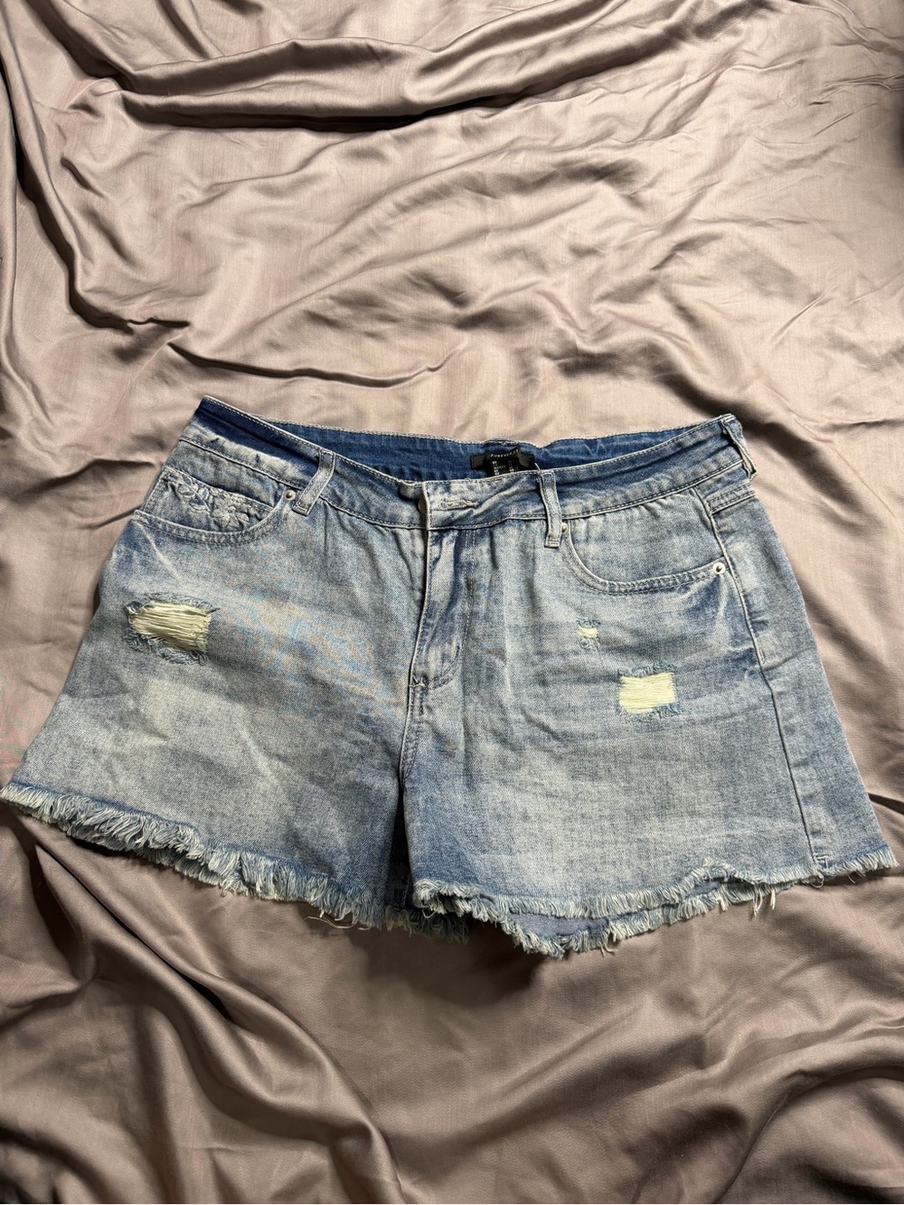 Forever 21 Light Wash Distressed Denim Shorts